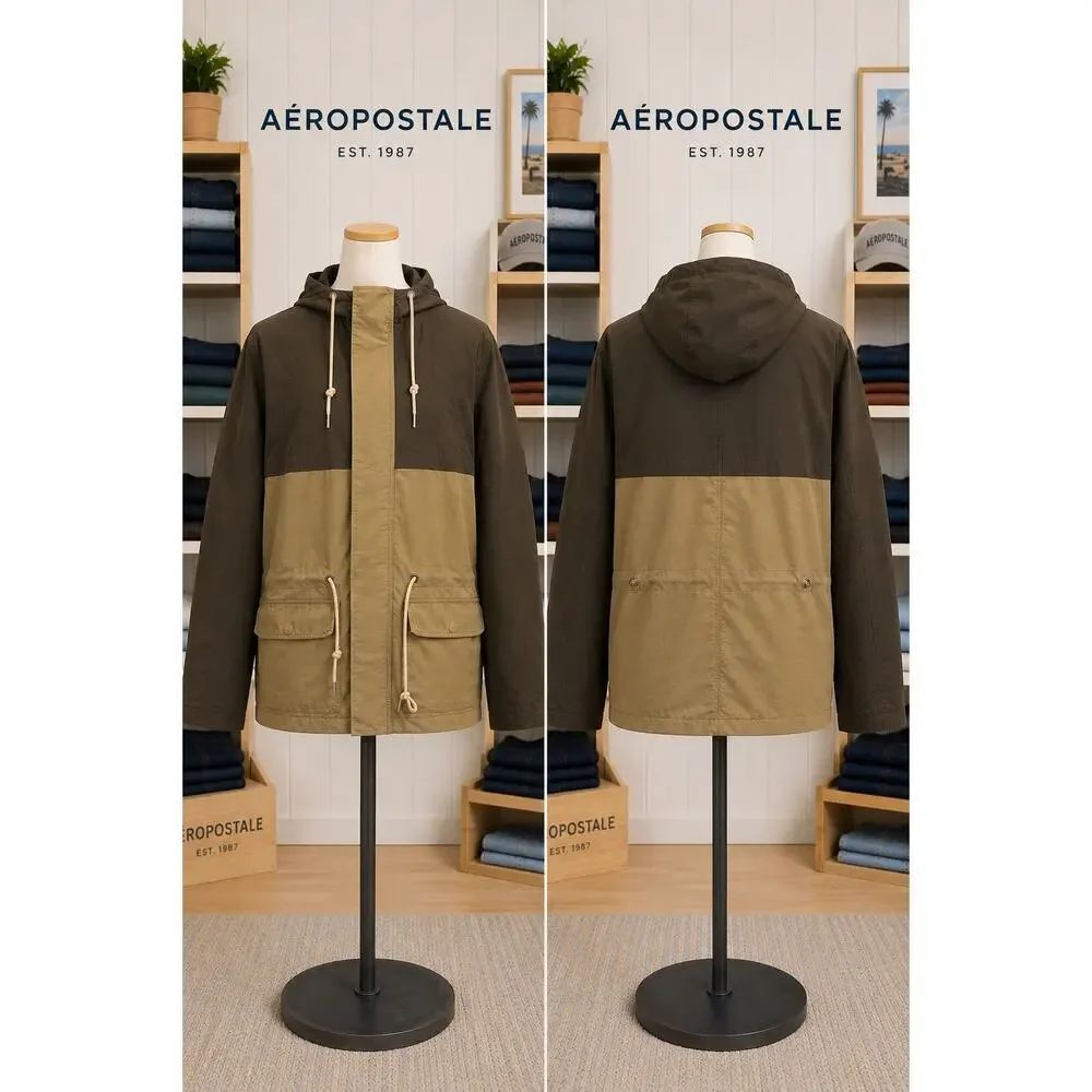 Aeropostale Hooded Utility Field Jacket Brown Tan Men’s Small